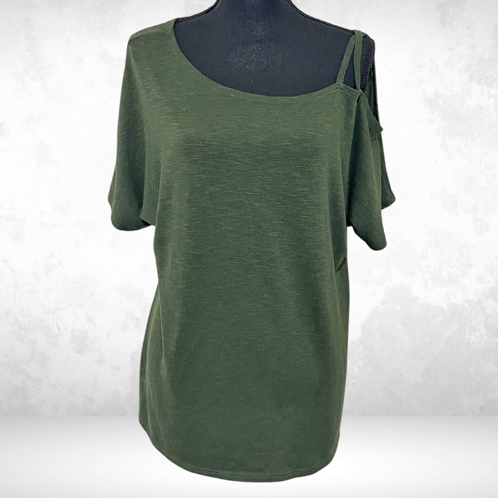 Kaleigh Dark Green Off Shoulder Cut Out One Shoulder Green Tunic Knit Top XL